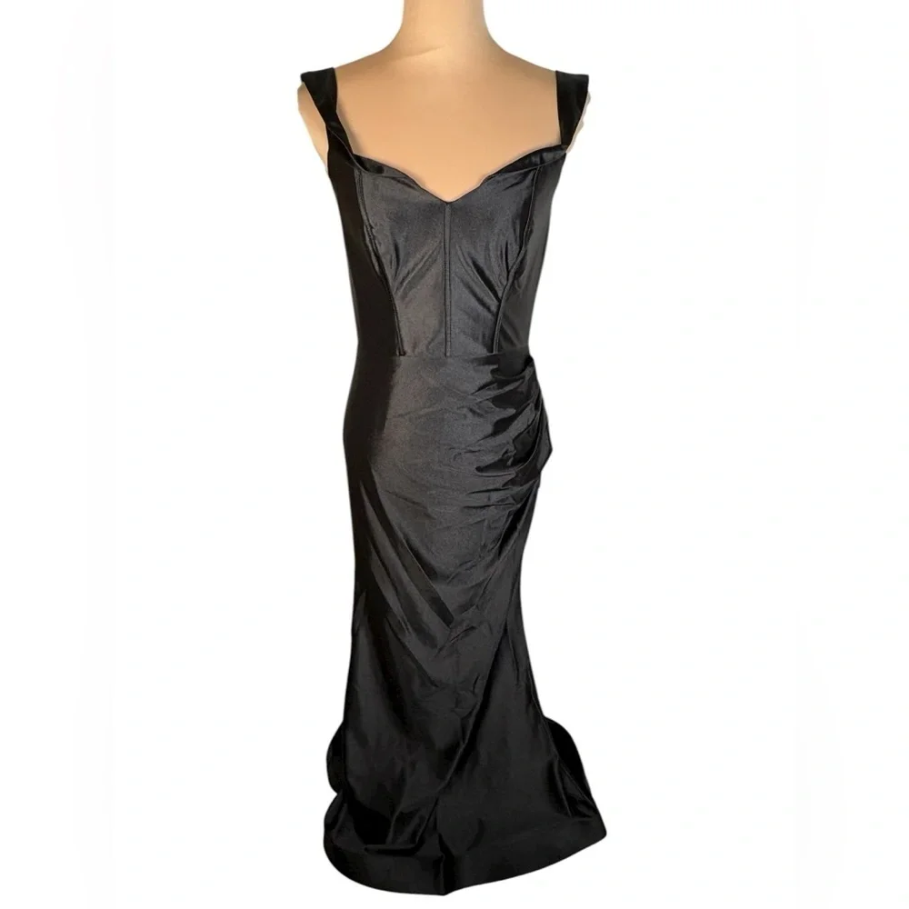 GALINA SIGNATURE Sculpting Black‎ Satin Tank Dress STYLE# GS290220 NWT Size 8